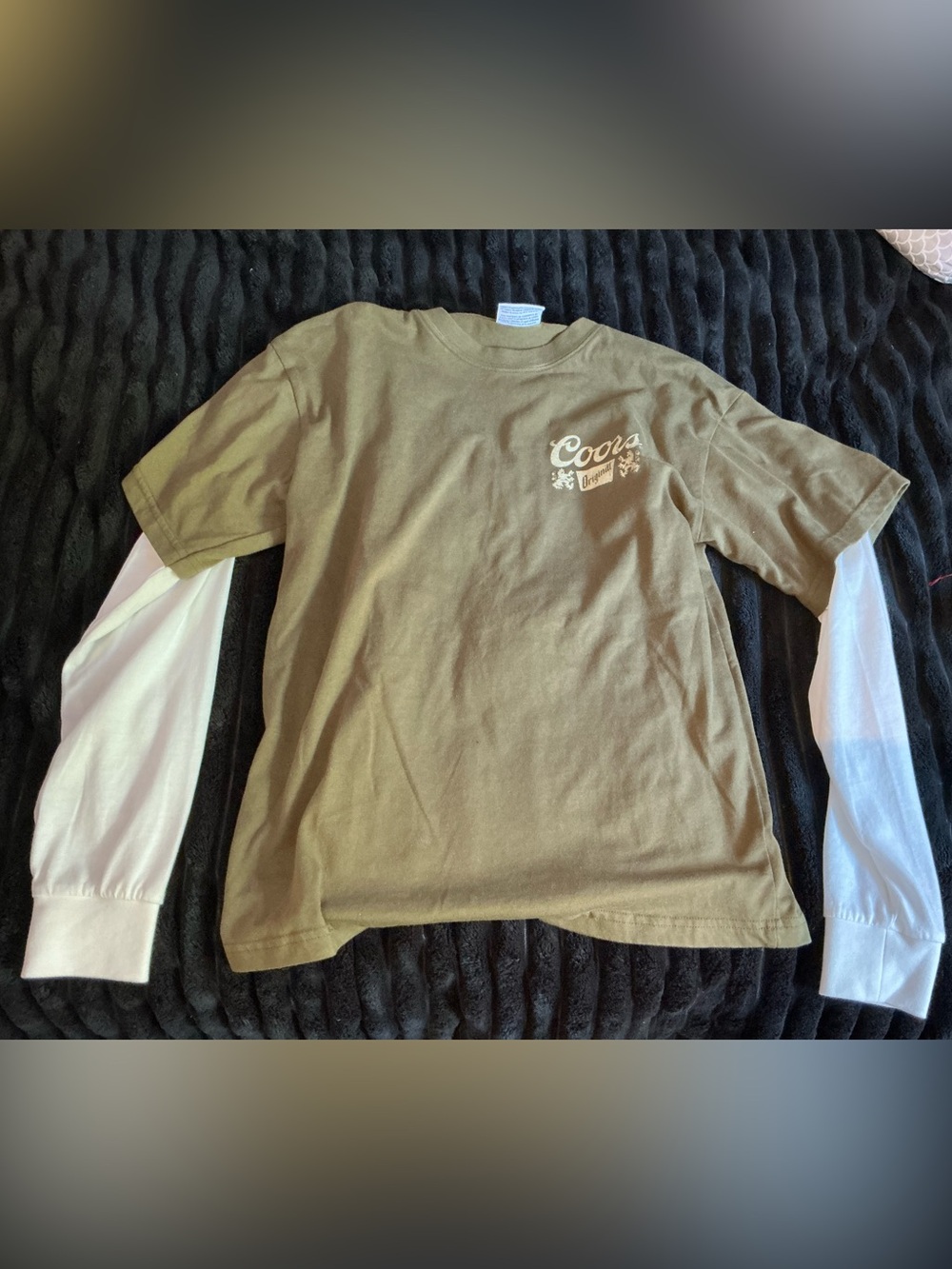 Coors Layered Long Sleeve Tee in Olive green with white sleeves